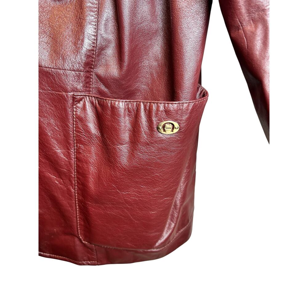 Vintage Etienne Aigner Burgundy Oxblood Leather Blazer Size 14 - Picture 2 of 11